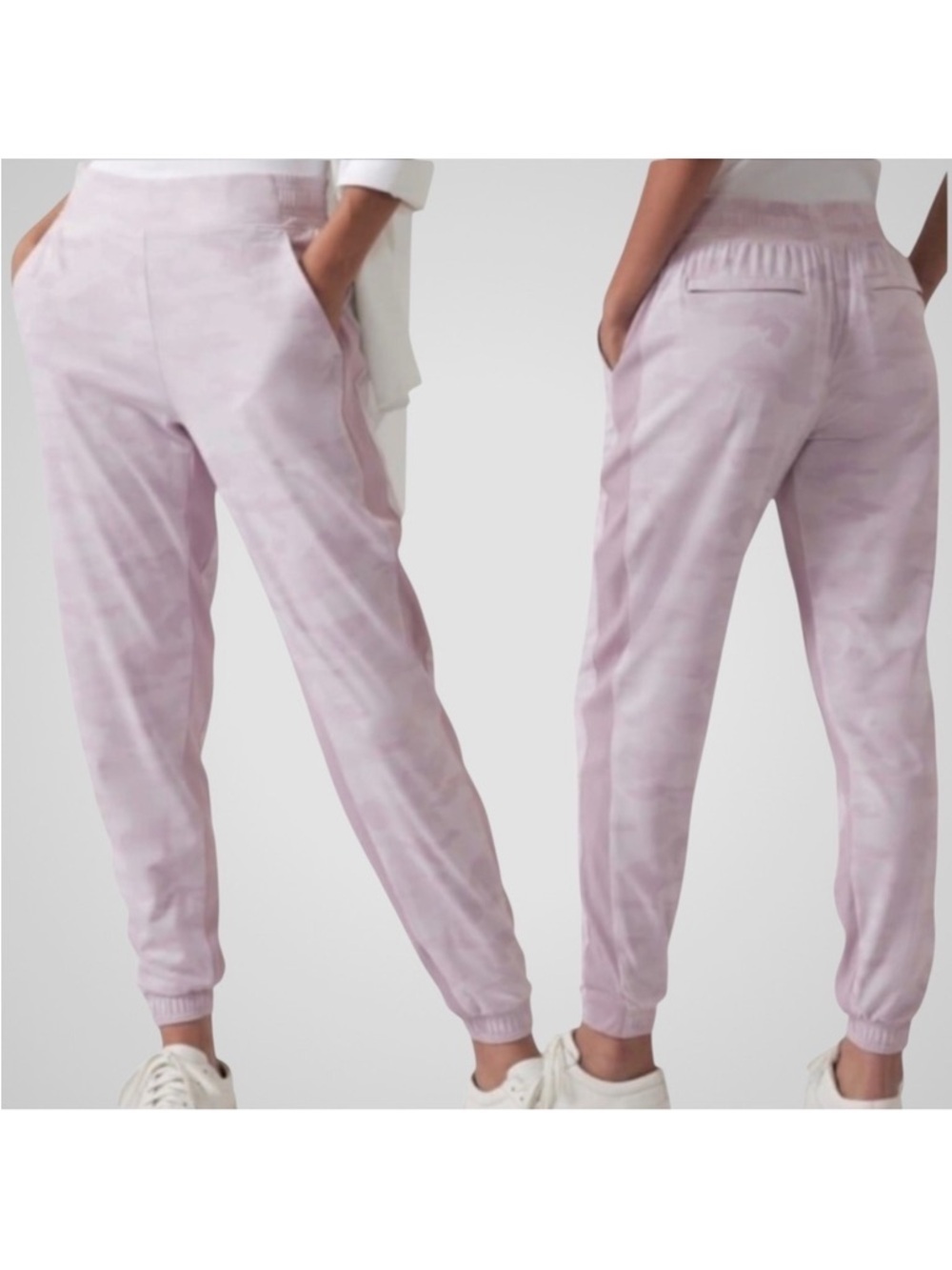 EUC Athleta Brooklyn Lined Camo Jogger Pants Shasta Purple Size 14 Tall